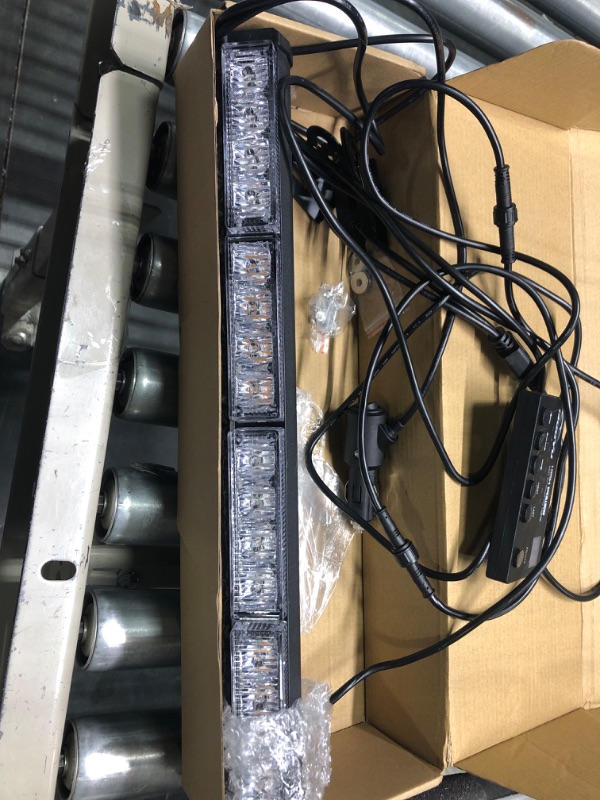 Photo 1 of ASPL 2x16.8 inch Emergency Flashing LED Traffic Advisor Strobe Light Bar 32LED 26 Flash Patterns Interior Safety Warning Lights (Amber/Green)