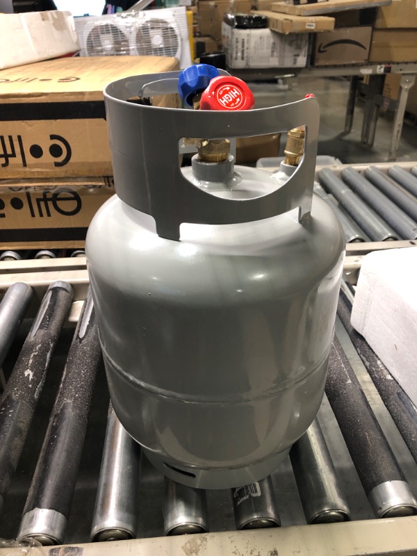 Photo 1 of GCCSJ Refrigerant Recovery Tank with Double Valve Collar Design Reusable Save Valve and 1/4 SAE Y Valve Gray Yellow 30 LB Capacity