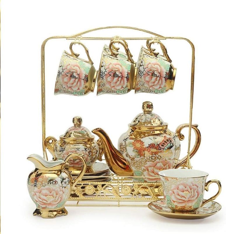 Photo 1 of YAOHONG - Tea Sets Gifts,Ceramic Porcelain Tea Cups Set 16 Piece European Retro Flower Coffee Tea Set with Detachable Metal Holder