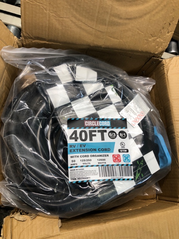 Photo 1 of CircleCord UL Listed 50 Amp 40 Feet RV/EV Extension Cord, Heavy Duty 6/3+8/1 Gauge STW Wire with Cord Organizer and Storage Bag, NEMA 14-50P Plug Suit for EV Charging and RV Campers Blue 50 Amp 40FT