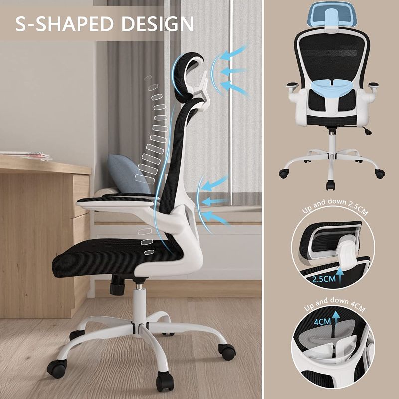 Photo 1 of Office Chair, High Back Ergonomic Desk Chair, Breathable Mesh Desk Chair with Adjustable Lumbar Support and Headrest, Swivel Task Chair with flip-up Armrests, Executive Chair for Home Office
