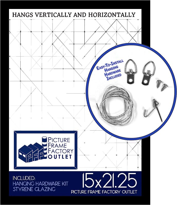 Photo 1 of 15"x21.25" Picture Frame/Puzzle Frame - 1.25" Flat Black Profile - Hanging Hardware and Plexiglass Included