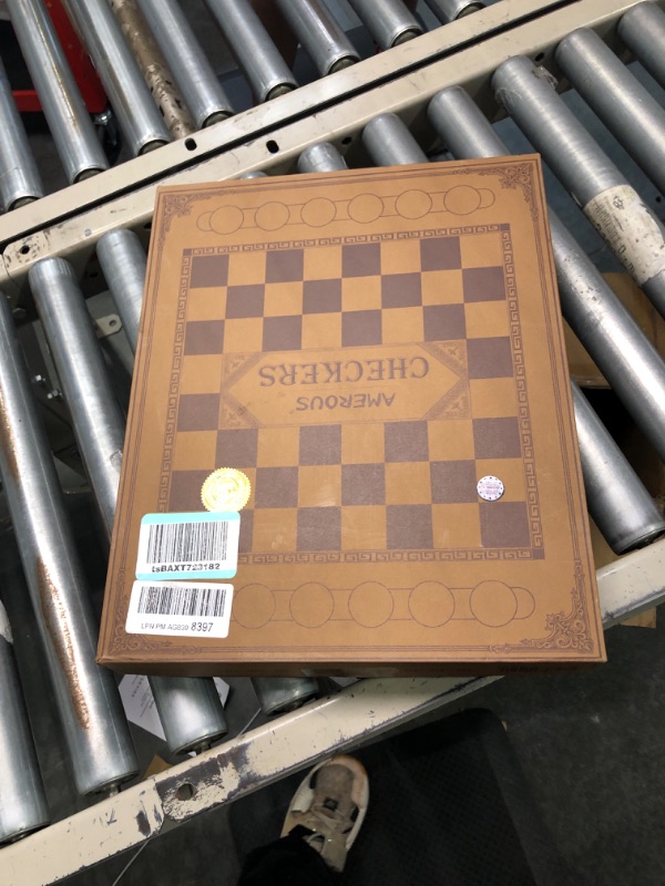 Photo 2 of AMEROUS Wooden Checkers Set, Checkers Board Game with Storage Grooves - 24 Checkers Pieces - Gift Box Packed, Classic Board Games for Kids, Adults, Great for Travel, Game Night, BBQ, Parties, Events