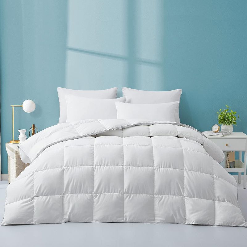 Photo 1 of  All Season Goose Down Comforter Queen Size - White Goose Feather Down Duvet Insert - Luxurious Bed Duvets & Down Comforters - Fluffy Hotel Collection Comforter 88" x 90