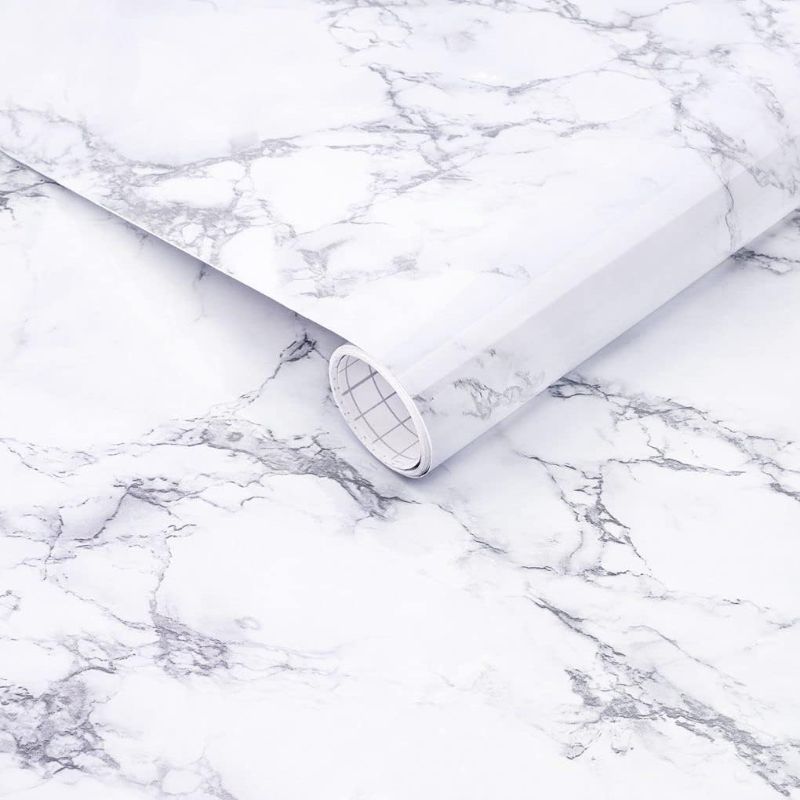 Photo 1 of Arthome Marble Paper,11.8x100 inch Self Adhesive Wallpaper Waterproof Gloss PVC Vinyl, Oil Proof,White/Gray Granite Paper,Marble Vinyl Paper for Furniture Cover Surface,Countertop,Kitchen,Shelf Liner