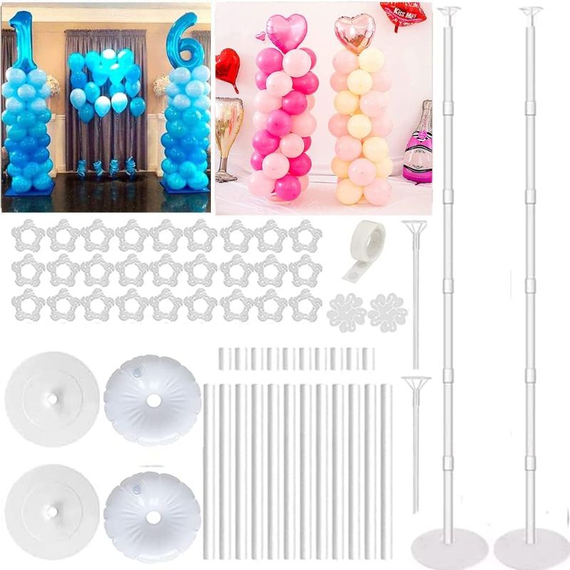 Photo 1 of 72 inch 2 Set Balloon Column Stand Kit Base and Pole Height 30Pcs Balloon Rings Balloon Tower Decoration for Birthday Party Wedding Party Event Decorations?Balloons are not included?