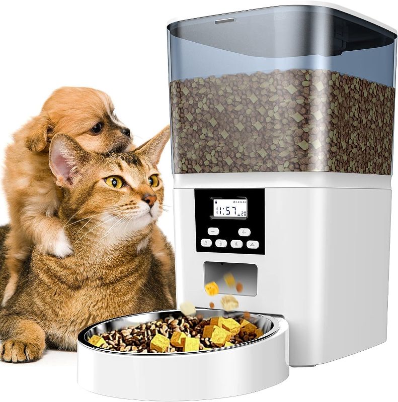 Photo 1 of Automatic Cat Feeders,Cat Dry Food Dispenser for Cat Small Dog,6L Timed Dog Feeder with Desiccant Bag for Pet Feeder,Programmable Portion Size Control 6 Meals Per Day, 10s Voice Recorder