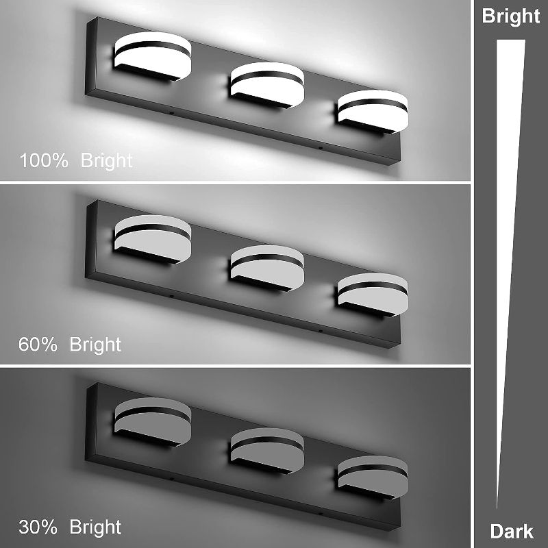 Photo 1 of Aipsun Dimmable Modern Black Vanity Light Acrylic LED Vanity Light 3 Lights Bathroom Wall Light(White Light 6000K)