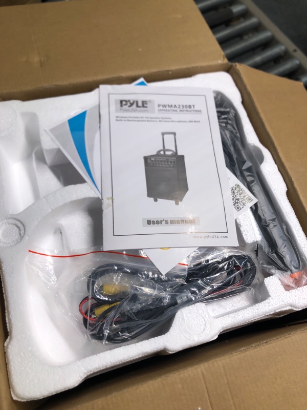 Photo 1 of Pyle Wireless Portable PA System-400W Bluetooth Compatible Rechargeable Battery Powered Outdoor Sound Stereo Speaker Microphone Set w/Handle, Wheels-1/4 to AUX, RCA Cable (PWMA230BT)