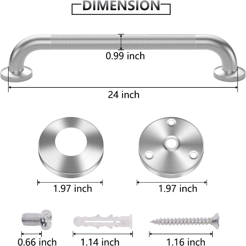 Photo 1 of 2 Pack 24 Inch Grab Bars for Bathtubs and Showers, Anti Slip Shower Grab Bars Stainless Steel Shower Handle Toilet Handicap Elderly Senior Assist Bathroom Saft Handle