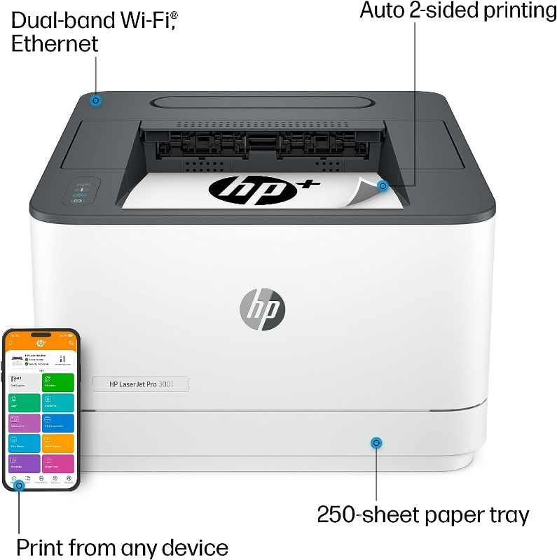 Photo 1 of HP LaserJet Pro 3001dwe Wireless Black & White Printer with HP+ Smart Office Features