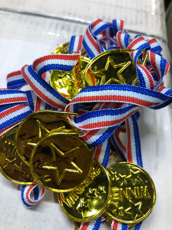 Photo 2 of 100 Packs Children's Gold Plastic Winner Medals Kids Golden Winner Awards Medals