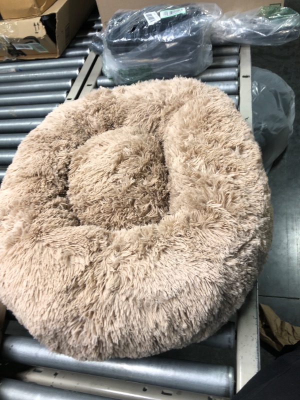 Photo 2 of  Donut Cat and Dog Bed in Shag Fur Taupe, Small 23x23