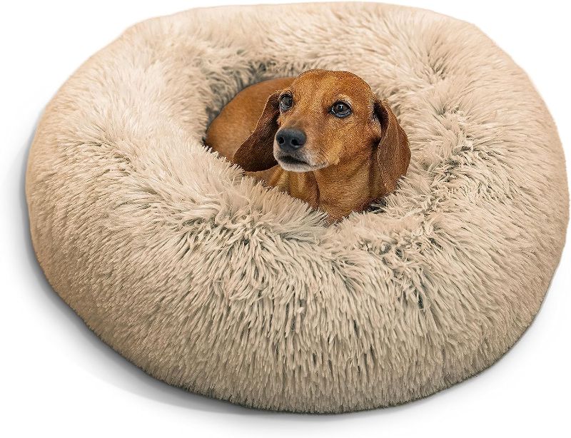 Photo 1 of  Donut Cat and Dog Bed in Shag Fur Taupe, Small 23x23
