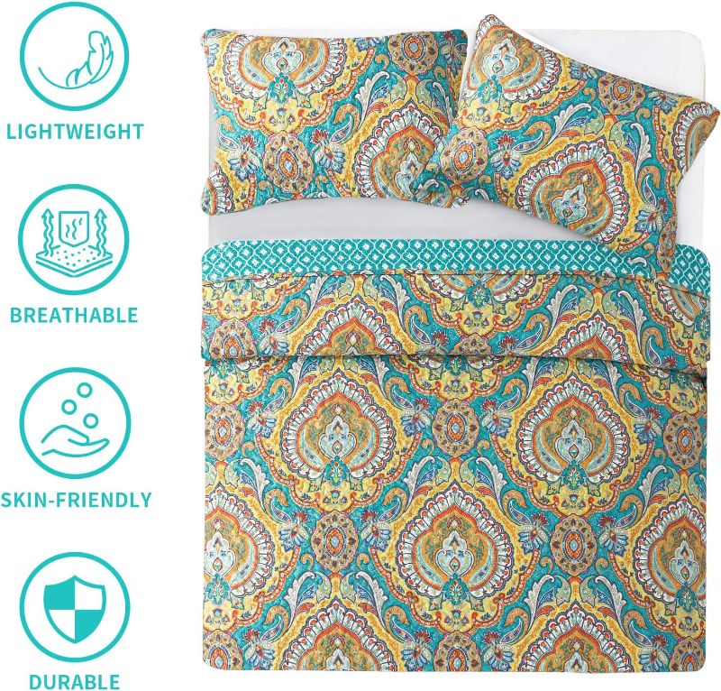 Photo 1 of BEDIFANY King Quilt Set - Boho Quilts King Size Bedspreads, Lightweight Quilts King Size Bohemian Floral Bedding Set for All Seasons, 3 Pieces (Blue/Teal)