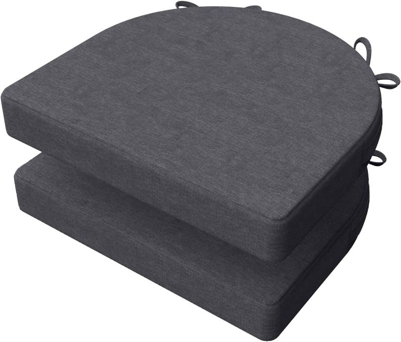 Photo 1 of AAAAAcessories U-Shaped Chair Cushions for Dining Chairs with Ties and Removable Cover, 2" Thick Dining Kitchen Chair Pads, Indoor Dining Room Chair Cushions, 17" x 16", Set of 2, Dark Grey