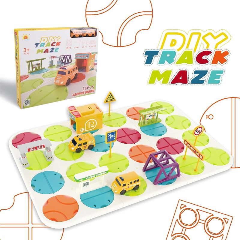 Photo 1 of Brain Teasers STEM Puzzles Board Games-DIY Track Maze School Bus Has Music Lamplight Effects,Educational Montessori Birthday Gift for Ages 3 to 4 5 6 7 Year Old Boys Girls, Parent-Kid Interactive toys