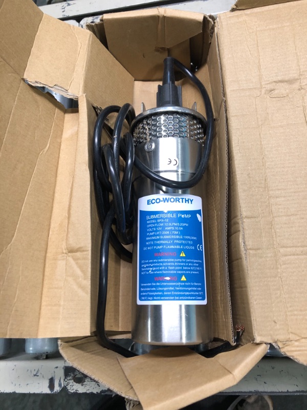 Photo 2 of Amarine Made 12V DC Submersible Deep Well Water Pump 3.2GPM 4" 10A/ Alternative Energy Solar Battery Powered with Stainless Steel Shell-Max Lift 230 Ft, Max Submersion 100 F