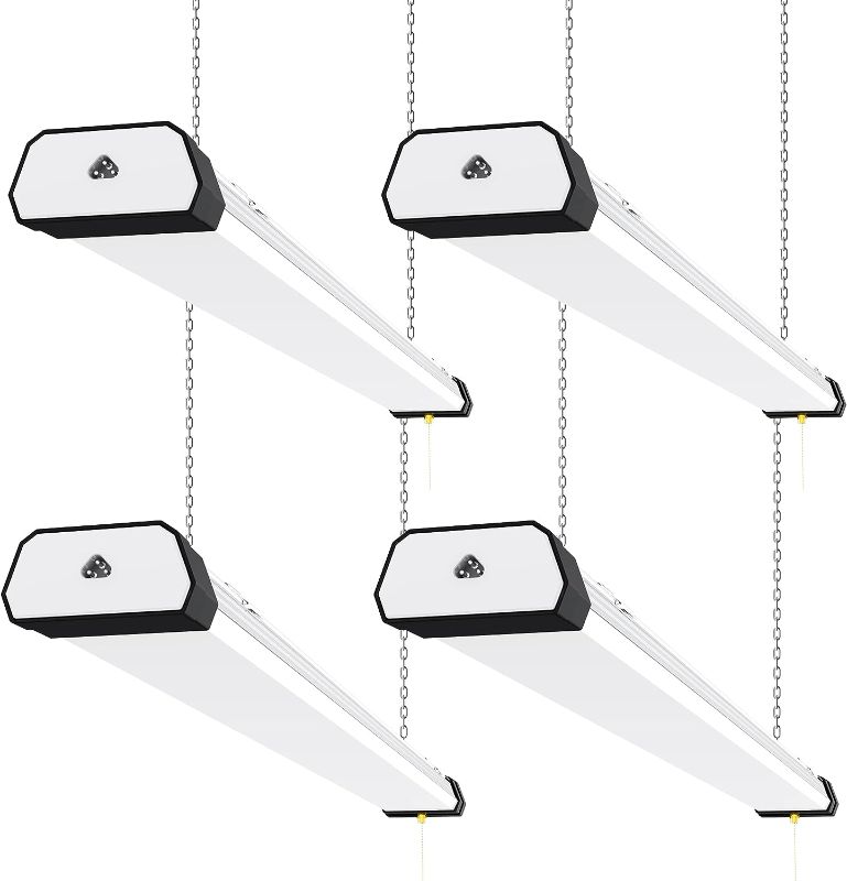 Photo 1 of 4 Pack Linkable 100W LED Shop Light, 5000K Utility LED Ceiling Lights for Garage, 12,000 LM Plug in Integrated Fixture with ON/Off Pull Chain for Workshop, Basements, Hanging or FlushMount, ETL Listed