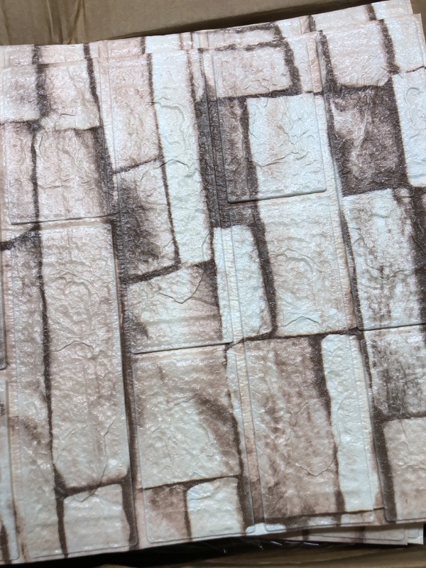 Photo 4 of 10PCS 3D Wall Panels Peel and Stick Foam 3D Brick Wallpaper Peel and Stick Faux Stone Wall Panel Self-Adhesive Wallpaper (10PCS, Rock Color) 10PCS Rock color