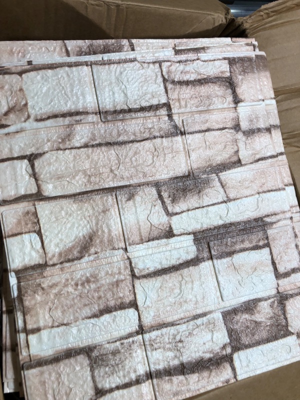 Photo 5 of 10PCS 3D Wall Panels Peel and Stick Foam 3D Brick Wallpaper Peel and Stick Faux Stone Wall Panel Self-Adhesive Wallpaper (10PCS, Rock Color) 10PCS Rock color