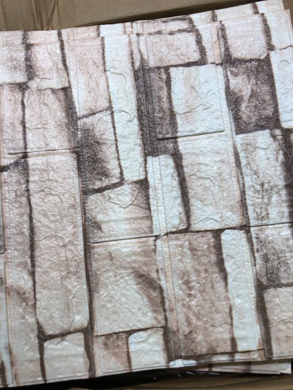 Photo 1 of 10PCS 3D Wall Panels Peel and Stick Foam 3D Brick Wallpaper Peel and Stick Faux Stone Wall Panel Self-Adhesive Wallpaper (10PCS, Rock Color) 10PCS Rock color