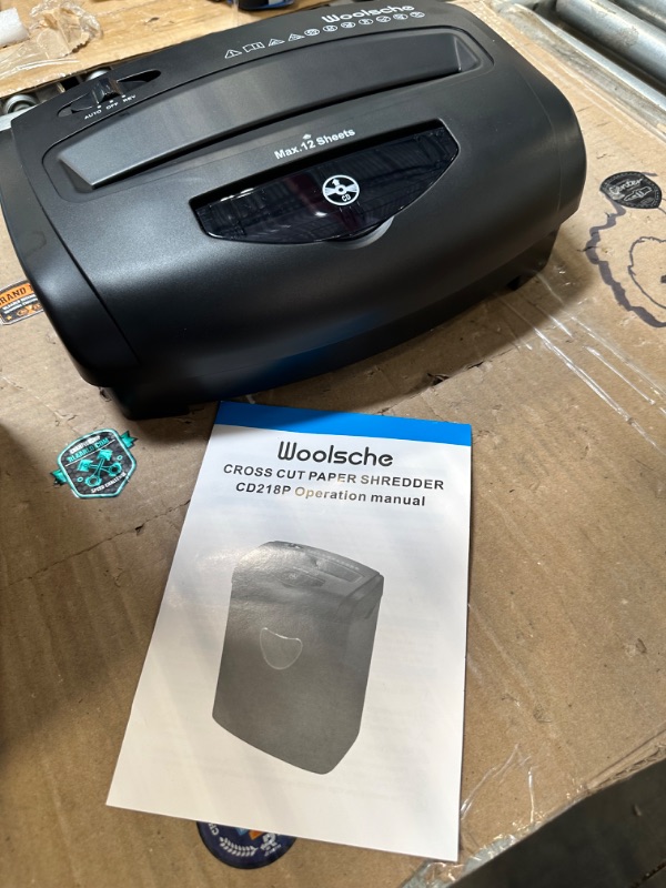 Photo 1 of Woolsche Paper Shredder,12-Sheet Cross Cut with 6.6-Gallon Basket, High Security Level P-4,3-Mode Design Shred Card/CD/Staple/Clip,Heavy Duty Shredder,Jam Proof System for Office