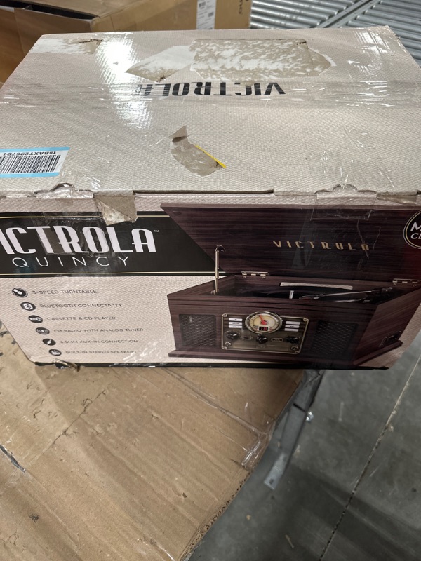Photo 2 of Victrola Nostalgic 6-in-1 Bluetooth Record Player & Multimedia Center with Built-in Speakers - 3-Speed Turntable, CD & Cassette Player, AM/FM Radio | Wireless Music Streaming | Espresso Espresso Entertainment Center