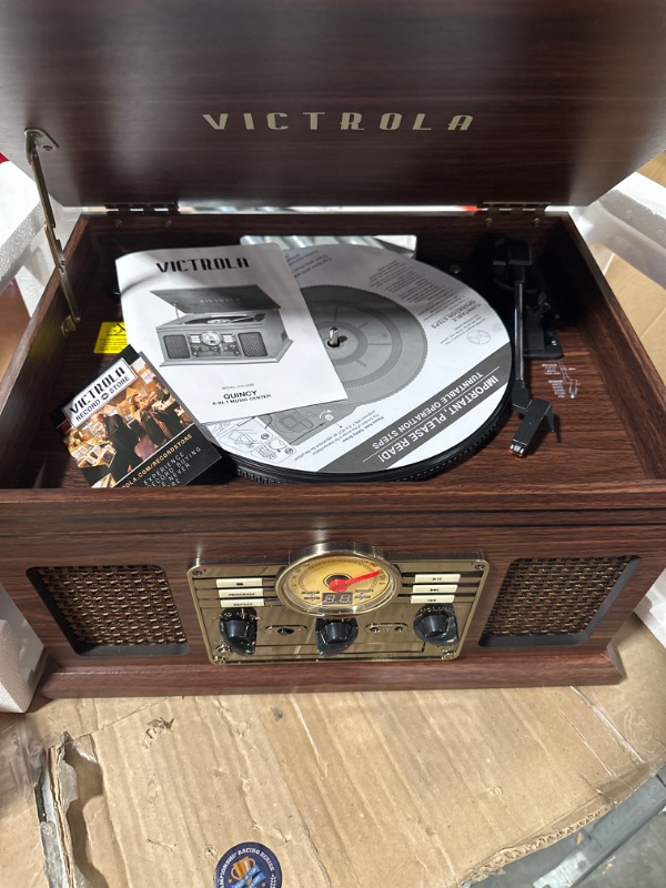 Photo 1 of Victrola Nostalgic 6-in-1 Bluetooth Record Player & Multimedia Center with Built-in Speakers - 3-Speed Turntable, CD & Cassette Player, AM/FM Radio | Wireless Music Streaming | Espresso Espresso Entertainment Center