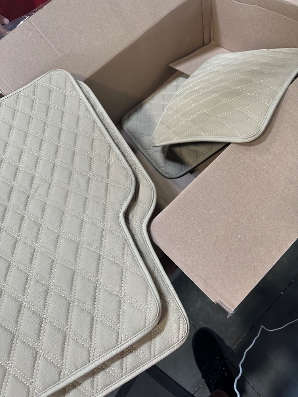 Photo 3 of LSXUANCHU Car Mats, Diamond Design Faux Leather Automotive Floor Mats, Built-in Heel Pad, Stylish Floor Mats for Cars Truck Van SUV(4 Pieces, Beige)