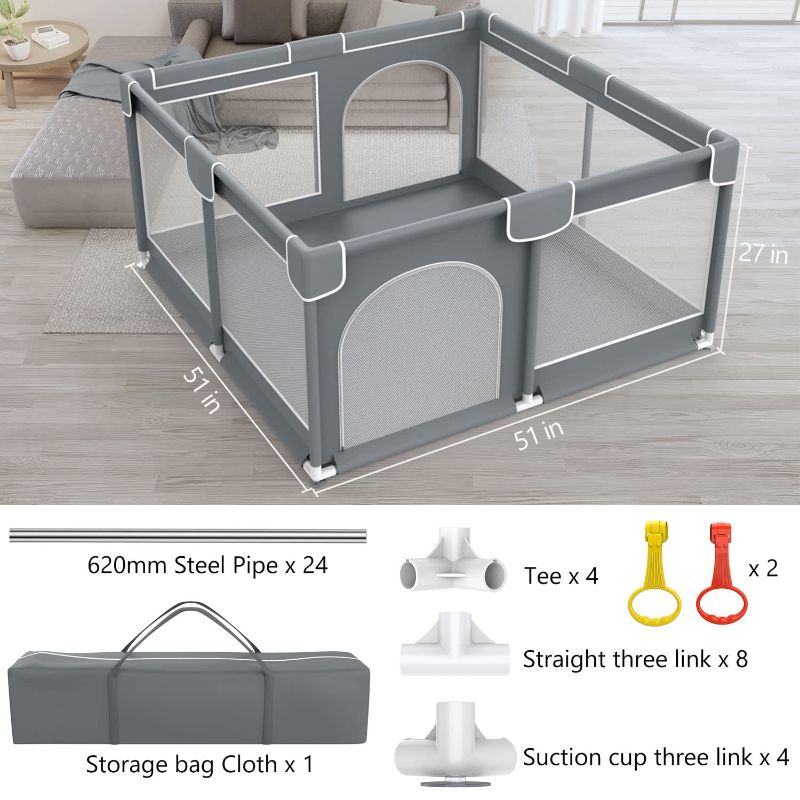 Photo 1 of Baby Playpen , Baby Playard, Playpen for Babies with Gate Indoor & Outdoor Kids Activity Center with Anti-Slip Base , Sturdy Safety Playpen with Soft Breathable Mesh , Kid's Fence for Infants