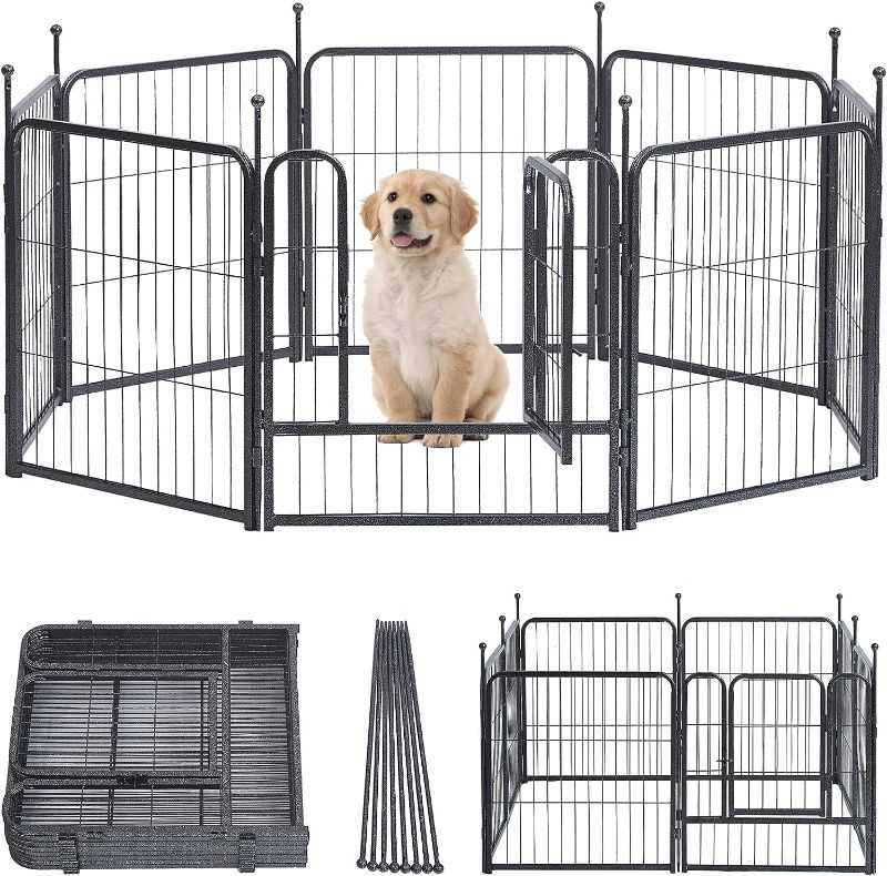 Photo 1 of XDPET Dog Playpen,Metal Dog Fence,Outdoor Heavy Pet Playpen 24 Inch,Exercise Fence for Puppy/Medium Dogs,Portable Foldable Puppy Playpen - for Garden,Dog...BLACK / GREY
