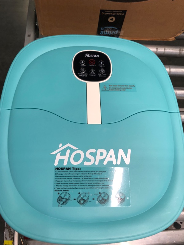 Photo 3 of HOSPAN Collapsible Foot Spa Electric Rotary Massage, Foot Bath with Heat, Bubble, Remote, and 24 Motorized Shiatsu Massage Balls. Pedicure Foot Spa for Feet Stress Relief - FS02A Sky Blue