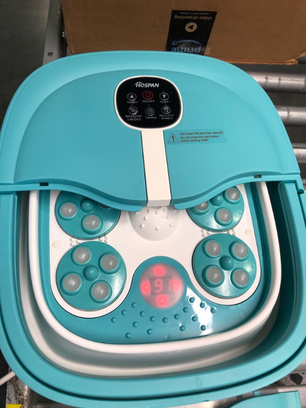 Photo 1 of HOSPAN Collapsible Foot Spa Electric Rotary Massage, Foot Bath with Heat, Bubble, Remote, and 24 Motorized Shiatsu Massage Balls. Pedicure Foot Spa for Feet Stress Relief - FS02A Sky Blue