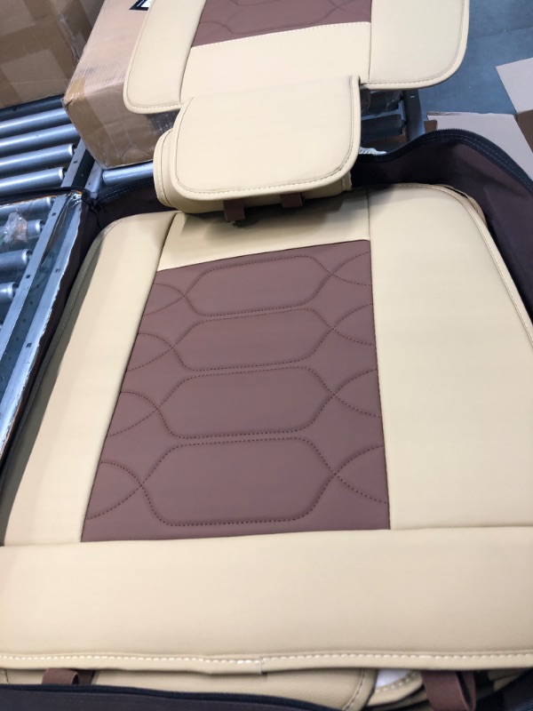 Photo 4 of OASIS AUTO Car Seat Covers Accessories Full Set Premium Nappa Leather Cushion Protector Universal Fit for Most Cars SUV Pick-up Truck, Automotive Vehicle Auto Interior Décor (OS-004 Coffee) FULL SET TAN&BROWN