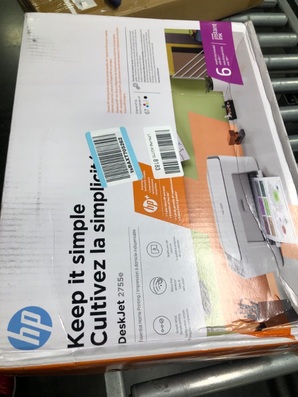 Photo 2 of HP DeskJet 2755e Wireless Color All-in-One Printer with bonus 6 months Instant Ink (26K67A), white