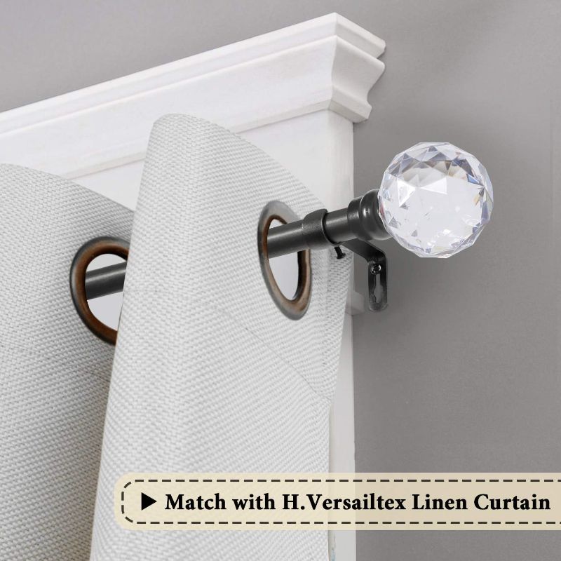 Photo 1 of  Window Curtain Rods for Windows 48 to 84 Inches Adjustable Decorative 3/4 Inch Diameter Standard Single Window Curtain Rod Set with Acrylic Faceted Finials, Pewter
