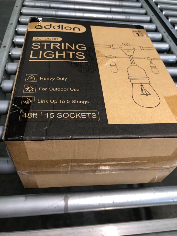 Photo 4 of addlon 48 FT Outdoor String Lights Commercial Grade Weatherproof Strand, 18 Edison Vintage Bulbs(3 Spare), 15 Hanging Sockets, ETL Listed Heavy-Duty Decorative Christmas Lights for Patio Garden 48FT Black