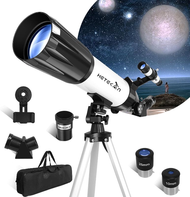 Photo 1 of Telescope for Adults,80mm Aperture 600mm Telescope for Kids & Beginners, Refractor Telescope AZ Mount Tripod Fully Multi-Coated Optics 24X-180X High Magnification, with Phone Adapter & Carrying Bag
