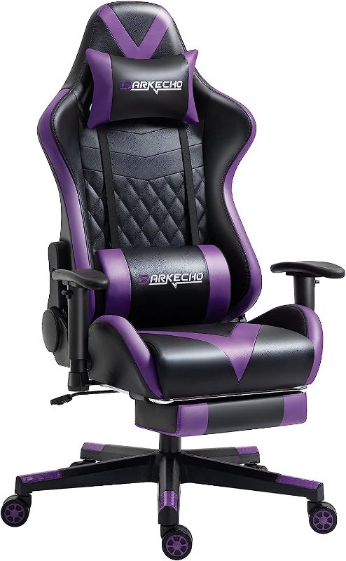 Photo 1 of Darkecho Gaming Chair Office Chair with Footrest Massage Racing Ergonomic Chair Leather Reclining Video Game Chair Adjustable Armrest High Back Gamer Chair with Headrest and Lumbar Support Purple
