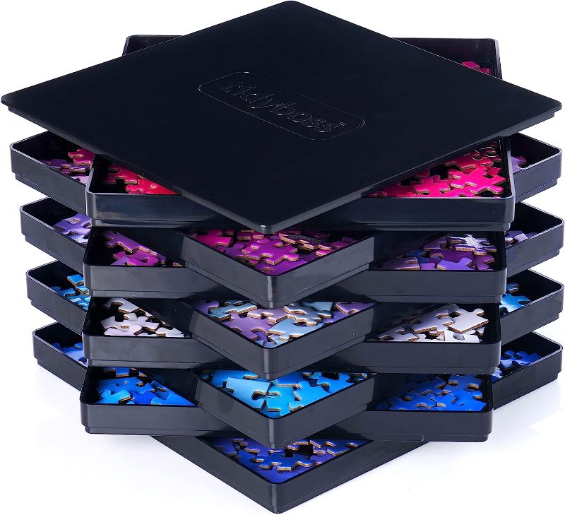 Photo 1 of 8 Puzzle Sorting Trays with Lid 8" x 8" - Jigsaw Puzzle Accessories Black Background Makes Pieces Stand Out to Better Sort Patterns, Shapes and Colors | for Puzzles Up to 1500 Pieces
