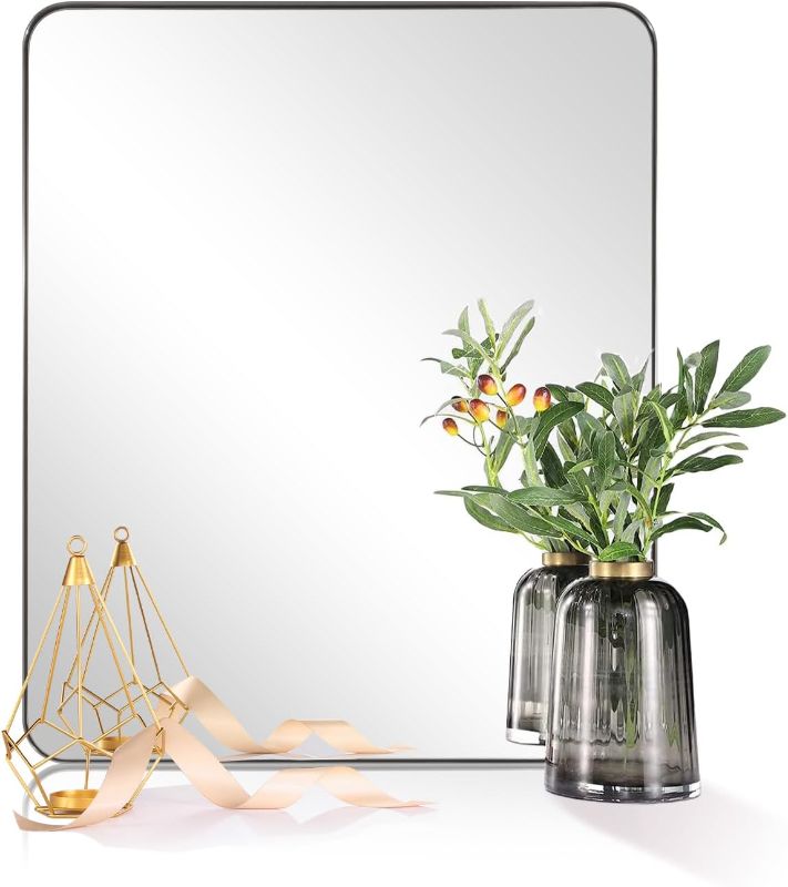 Photo 1 of ANDY STAR Wall Mirror Brushed Nickel for Bathroom, 30x36 Rounded Rectangle Mirror with Stainless Steel Silver Metal Frame, Modern Bathroom Vanity Mirror Brushed Nickel 30" x 36"