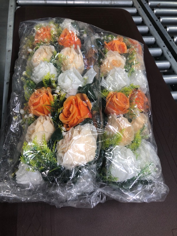 Photo 1 of BLOSMON Artificial Flowers Wedding Centerpieces Decorations Fake Flowers 2 Pcs Orange Silk Floral Arrangement Dinning Table Runner Centerpiece, Rose Flower for Room Reception Table Decor