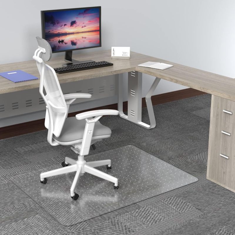 Photo 1 of  Large Chair Mat for Low Pile Carpet, 60'' x 46'' Clear, Easy Glide Rolling Plastic Floor Mat for Office Chair on Carpet Protection for Work, Home, Phthalate Free (46'' x 60'' Rectangle) For Low Pile Carpet 46"x60" Rectangular