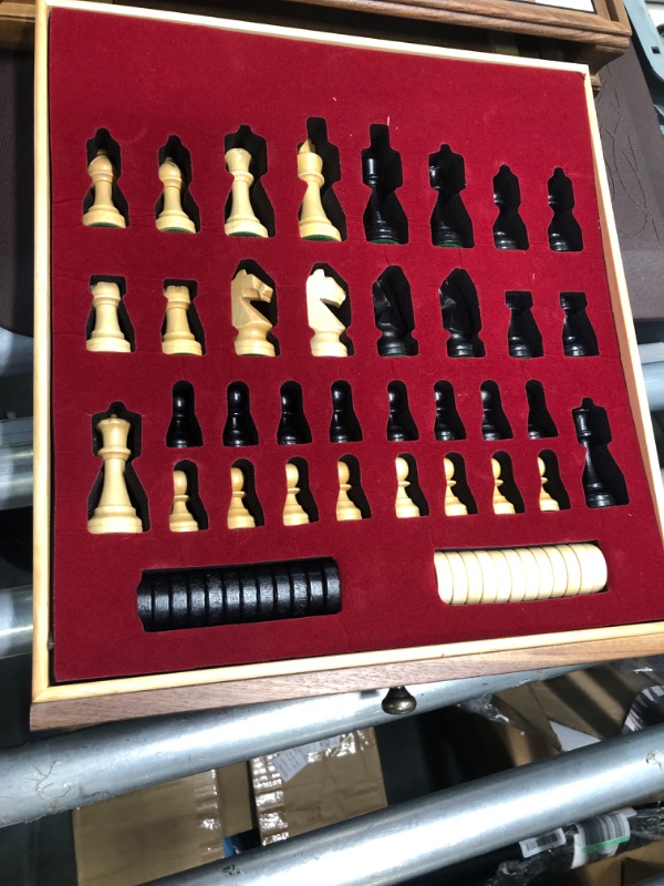 Photo 4 of A&A 15 inch Walnut Wooden Chess Sets w/ Storage Drawer / Triple Weighted Chess Pieces - 3.0 inch King Height/ Walnut Box w/Walnut & Maple Inlay / 2 Extra Queen / Classic 2 in 1 Board Games/ Chess Only Triple Weighted Pieces w/ Walnut Box