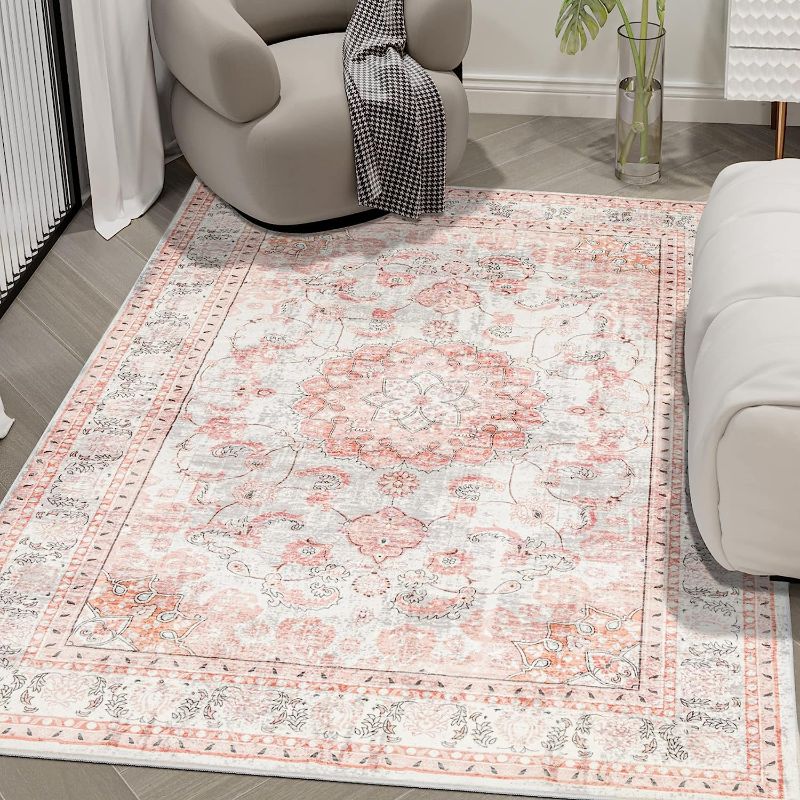 Photo 1 of Auruge Area Rug - 8x10 Indoor Vintage Rugs Soft Fuzzy Shaggy Carpet Distressed Pink 
