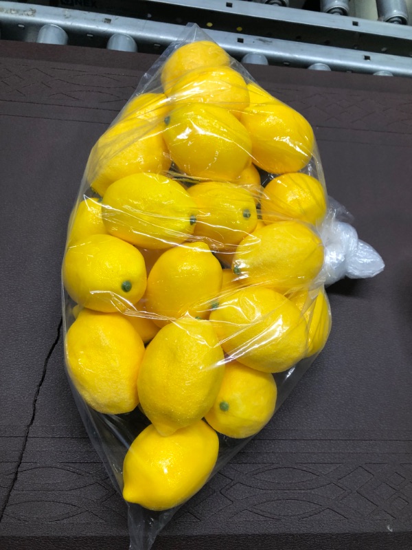 Photo 3 of 28 Pack Faux Yellow Lemons Artificial Fruits Fake Lemons Lifelike Simulation for Lemonade Party Kitchen Table Summer Decorations Vase Fillers Fruit Bowl Lemon Wreath Garland Photography Props