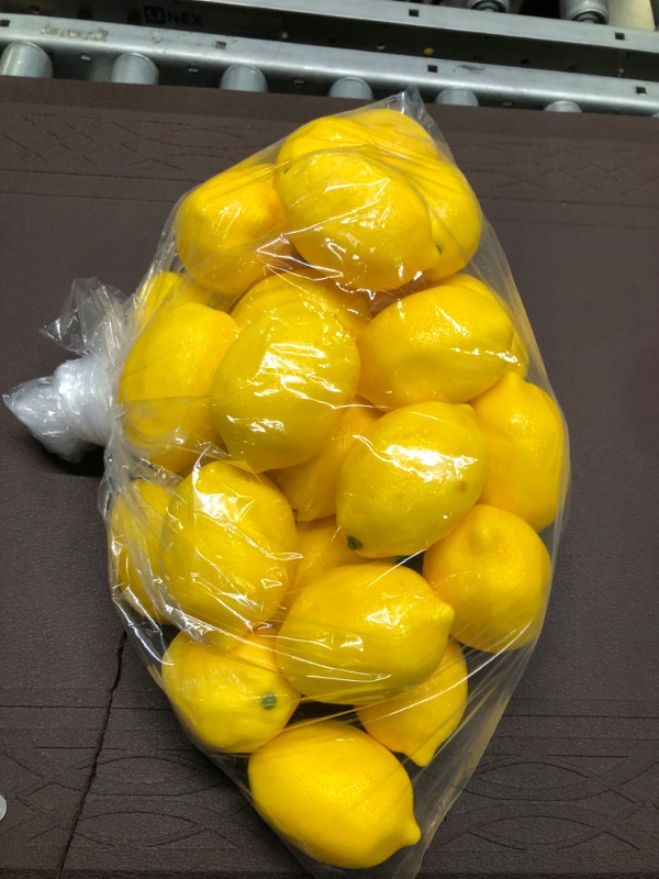 Photo 2 of 28 Pack Faux Yellow Lemons Artificial Fruits Fake Lemons Lifelike Simulation for Lemonade Party Kitchen Table Summer Decorations Vase Fillers Fruit Bowl Lemon Wreath Garland Photography Props