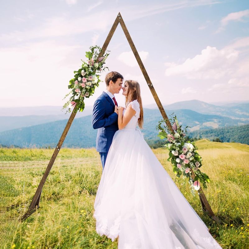 Photo 1 of Aierden Wedding Arch 9FT, Triangle Wood Wedding Arches for Ceremony, Wedding Arbor Backdrop Stand for Garden Wedding,Parties, Outdoor, Backdrops, Garden...
