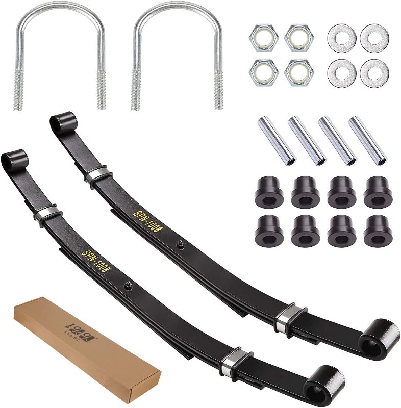 Photo 1 of 10L0L Golf Cart Rear Leaf Springs for Club Car DS 1981-UP Gas & Electric Models, Heavy Duty 3-Leaf Spring Set with Bushings Sleeves and U Bolt Kit
